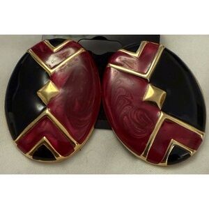 80’s Vintage Statement Black and Red Earrings with Gold Accents
